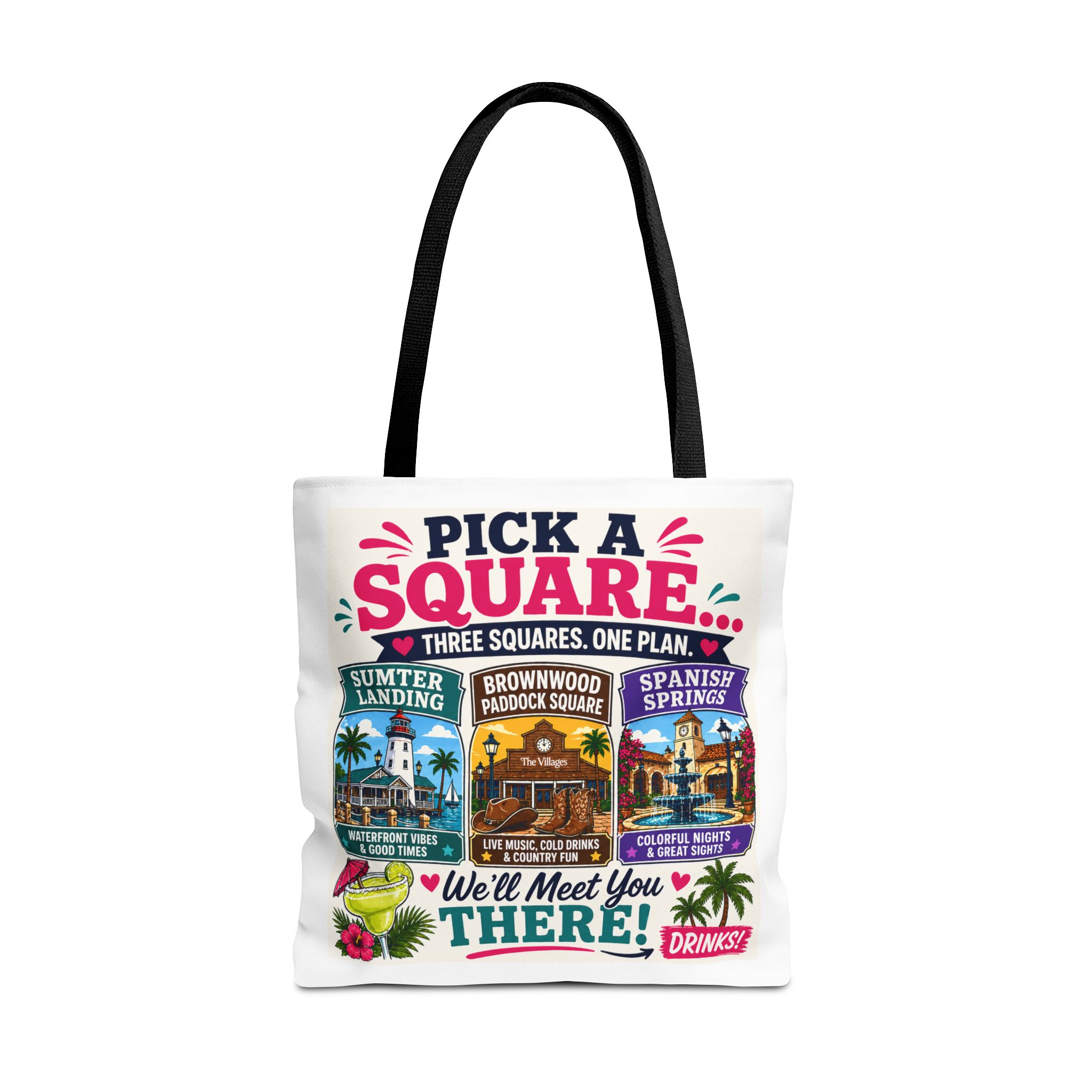🍹 Pick a Square… We’ll Meet You There! | Villages Tote Bag | Sumter Landing | Brownwood Paddock Square | Spanish Springs | Retirement Lifestyle | FREE Shipping | SassyUSA - Image 6