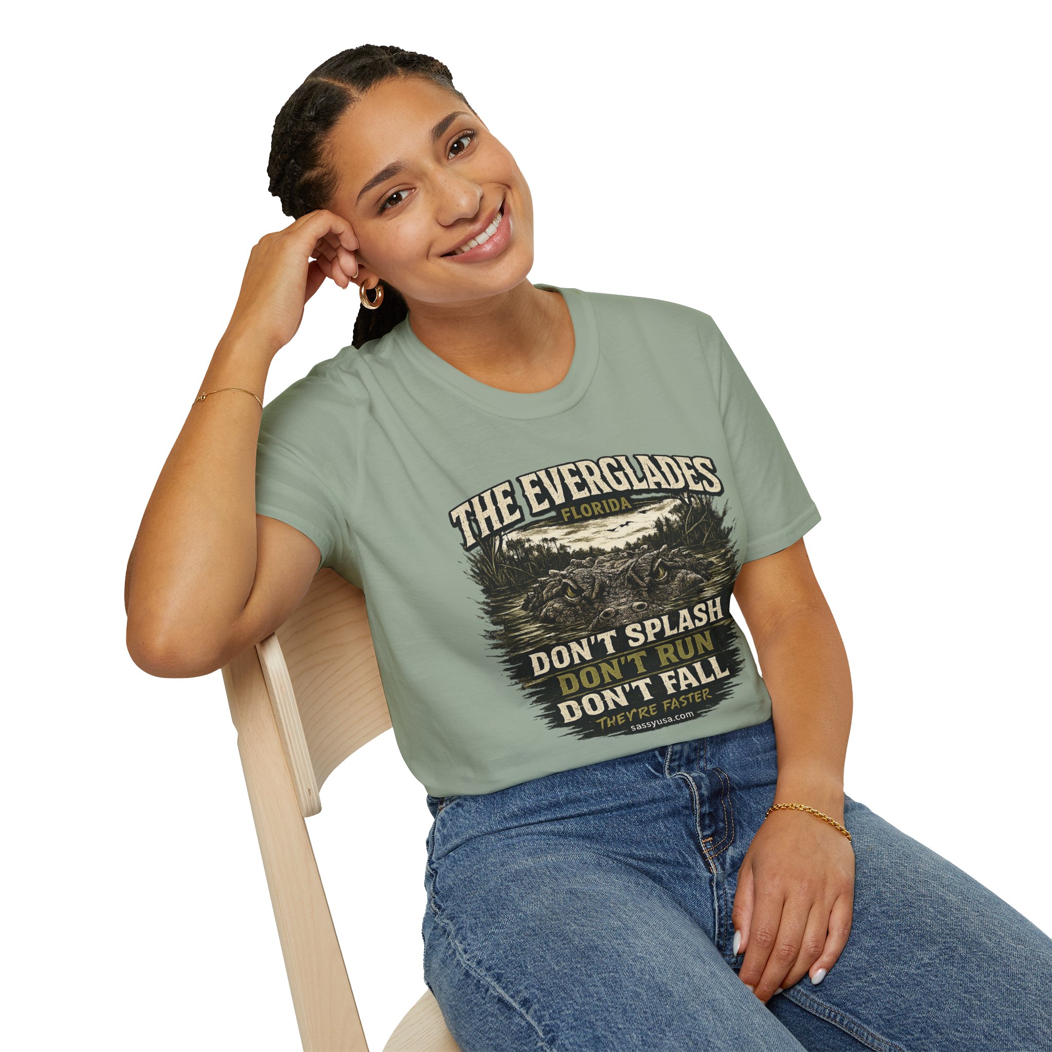 The Everglades Florida Tee – Don’t Splash Don’t Run Don’t Fall | Funny Gator Warning Shirt | SassyUsa | Florida Gator - Image 3