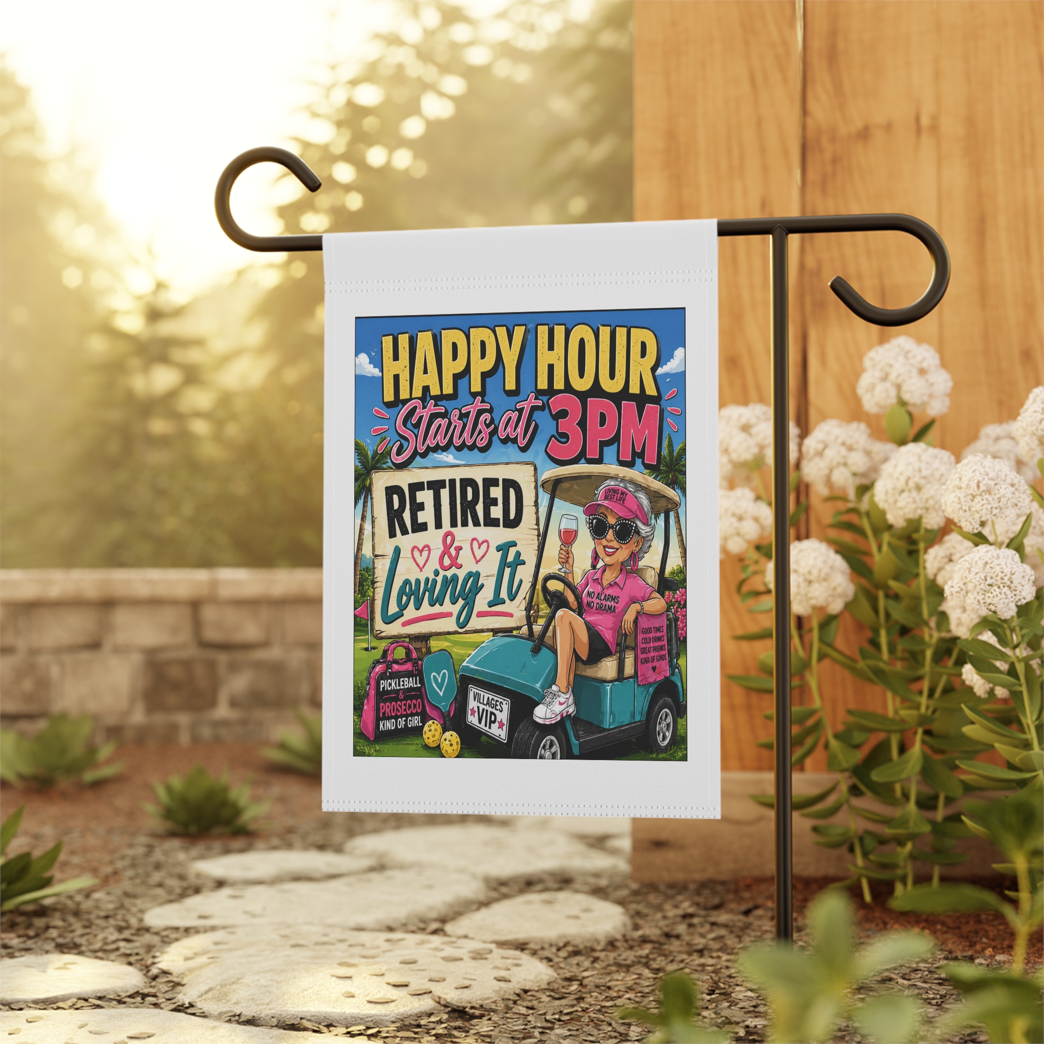 🍹 Happy Hour Starts at 3PM | Retired & Loving It Yard Sign | Sassy • Fun • Villages Lifestyle Decor | FREE Shipping Garden & House Banner | SassyUsa - Image 8