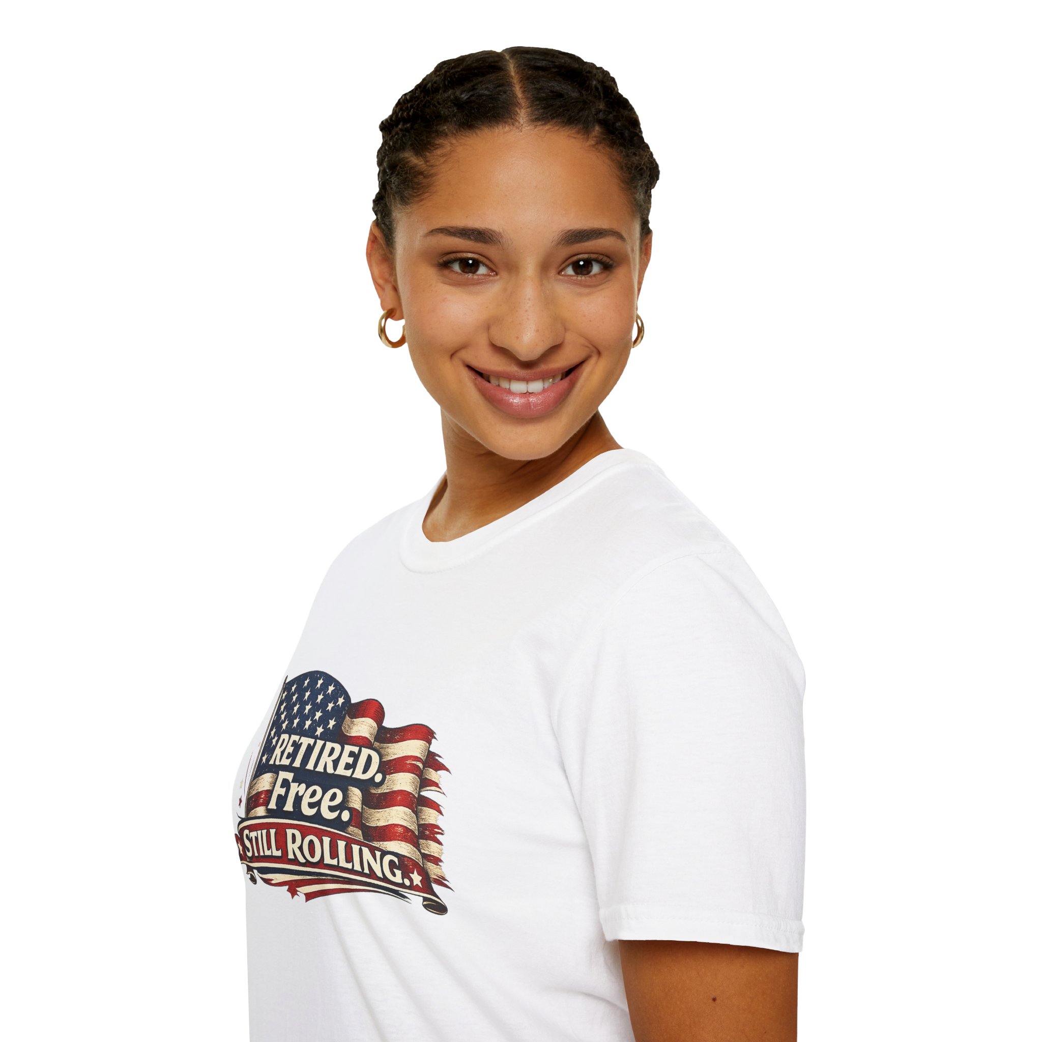 Retired Free Still Rolling Shirt, Funny Retirement Tee, Patriotic American Flag T-Shirt, 4th of July Shirt, SassyUSA, July 4 2026 - Image 5