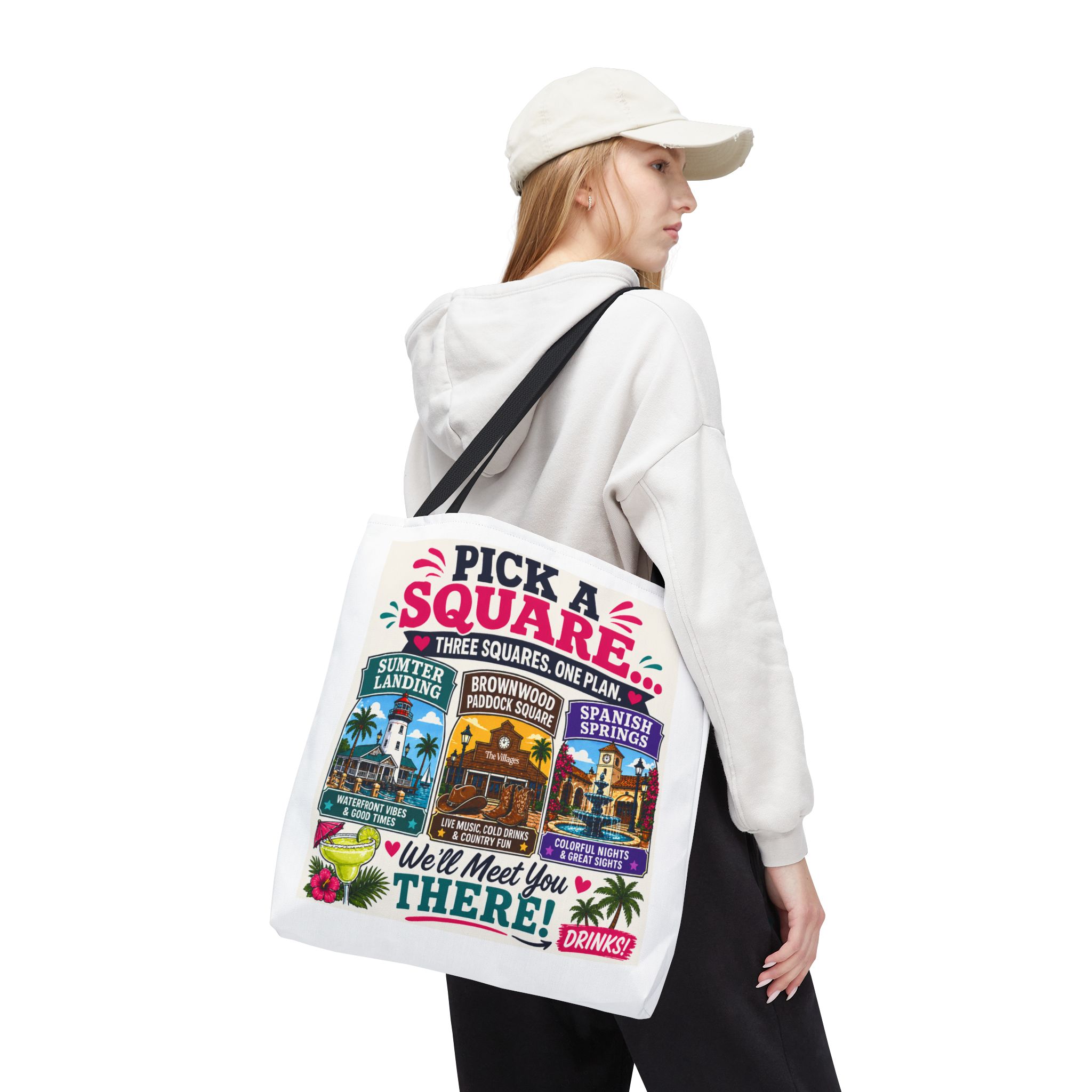🍹 Pick a Square… We’ll Meet You There! | Villages Tote Bag | Sumter Landing | Brownwood Paddock Square | Spanish Springs | Retirement Lifestyle | FREE Shipping | SassyUSA - Image 7