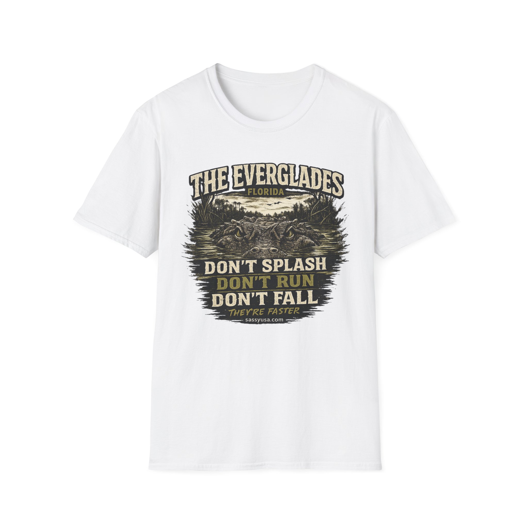 The Everglades Florida Tee – Don’t Splash Don’t Run Don’t Fall | Funny Gator Warning Shirt | SassyUsa | Florida Gator - Image 4