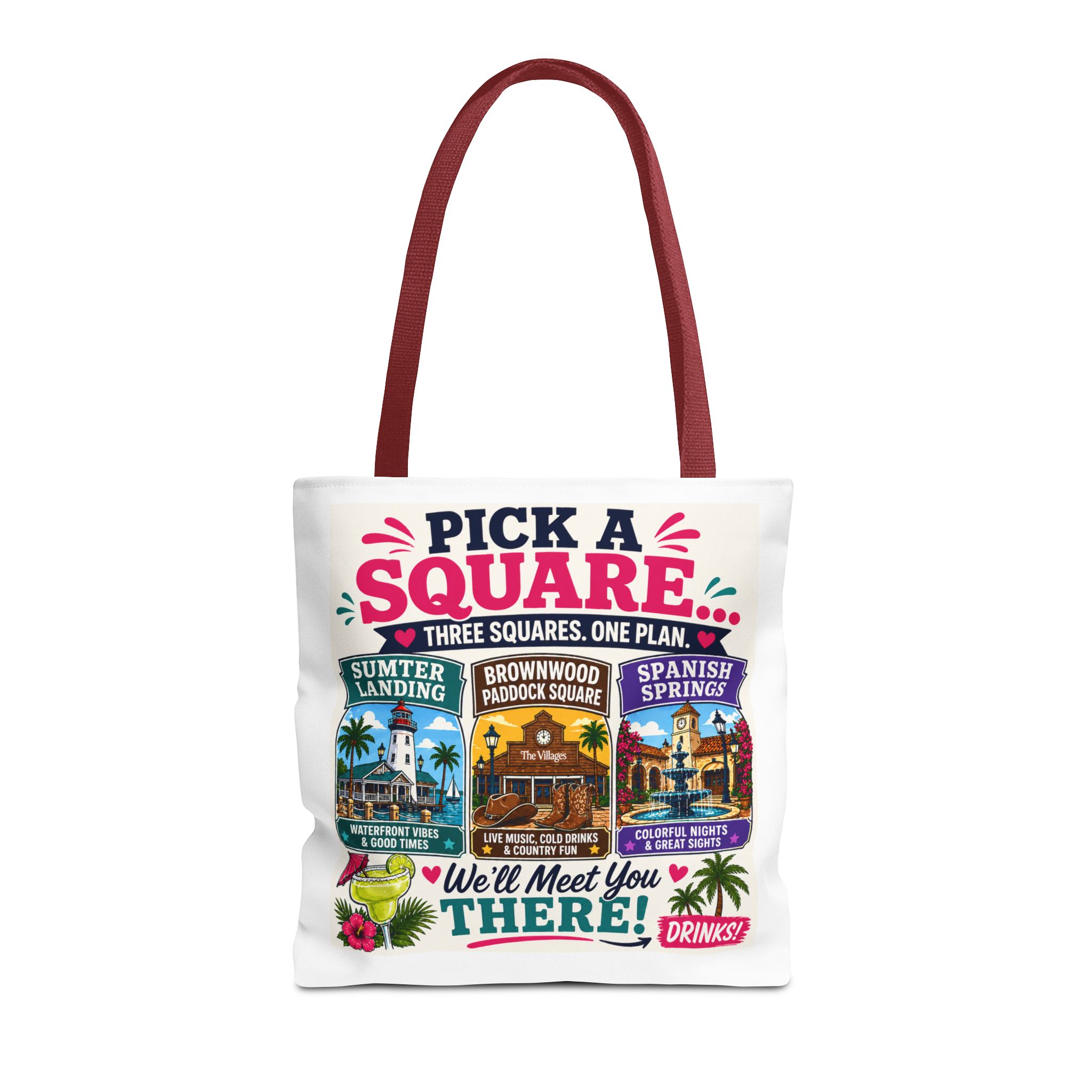 🍹 Pick a Square… We’ll Meet You There! | Villages Tote Bag | Sumter Landing | Brownwood Paddock Square | Spanish Springs | Retirement Lifestyle | FREE Shipping | SassyUSA - Image 9