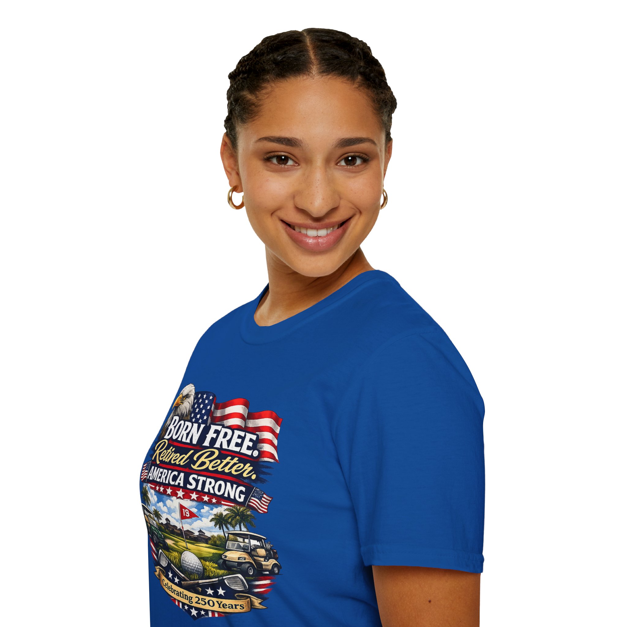 Born Free Retired Better Shirt, Funny Retirement Golf Shirt, Patriotic America Strong Tee, 4th of July T-ShirtUnisex Softstyle T-Shirt, SassyUsa - Image 11