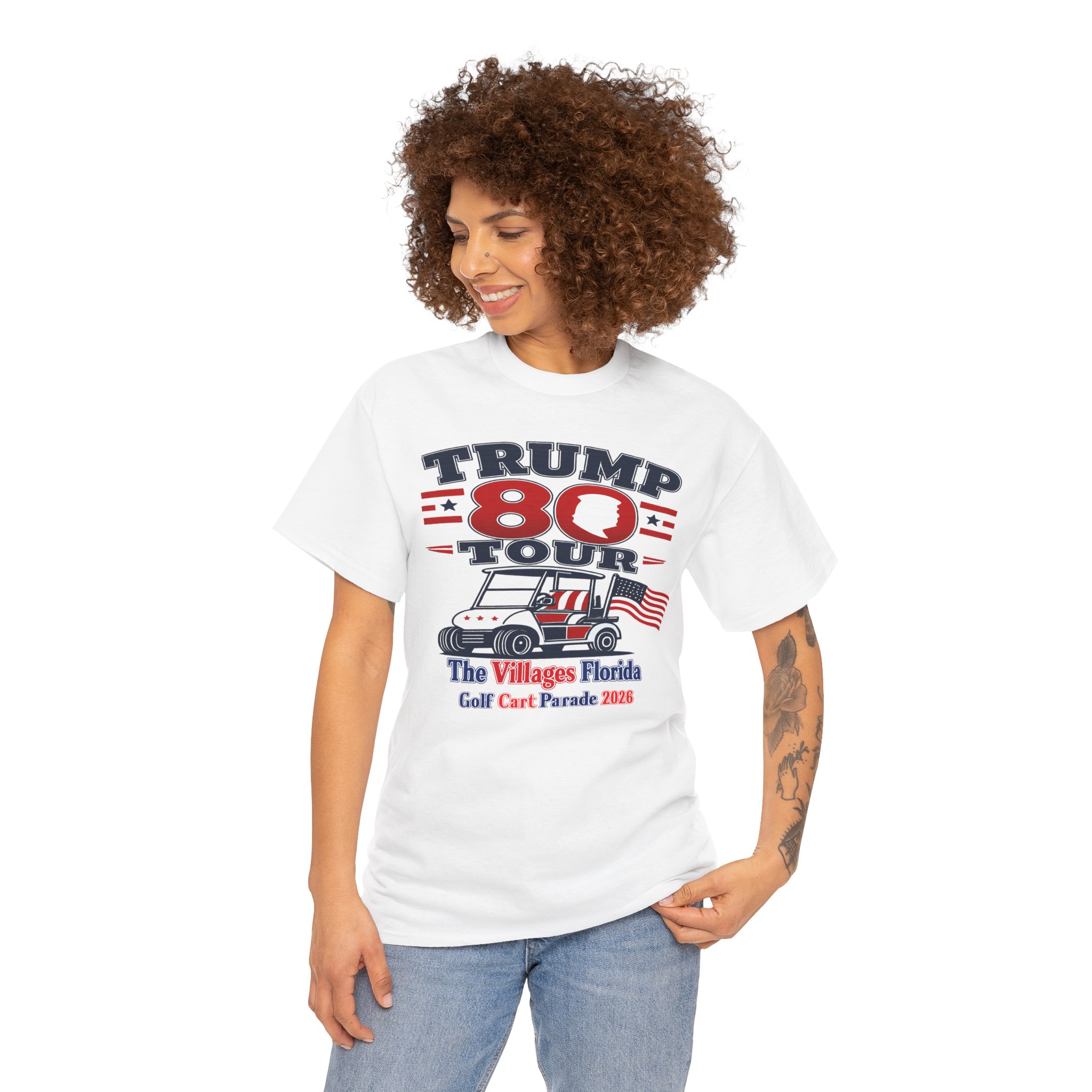 ⛳ Golf Cart Parade June 14, 2026 | TRUMP 80 | The Villages Florida Patriotic T-Shirt | Red White & Blue Retirement Party Tee 🎆 FREE SHIPPING.... - Image 3