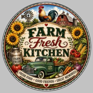 🚜 Farm Fresh Kitchen™ | Premium Farmhouse Round Tempered Glass Cutting Board | 11.8" Rustic Kitchen Décor & Serving Board | $65.99 FREE Shipping