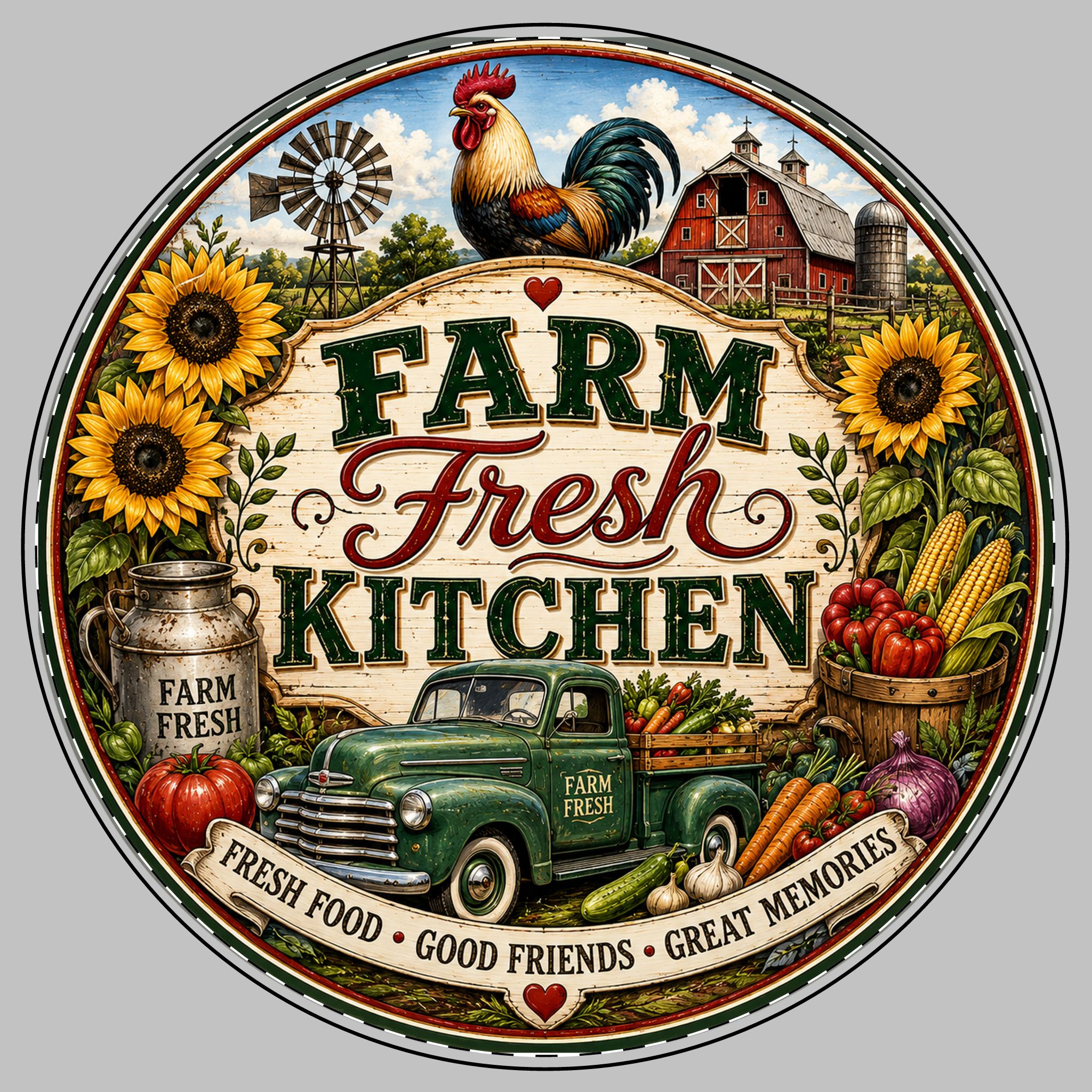 🚜 Farm Fresh Kitchen™ | Premium Farmhouse Round Tempered Glass Cutting Board | 11.8" Rustic Kitchen Décor & Serving Board | $65.99 FREE Shipping