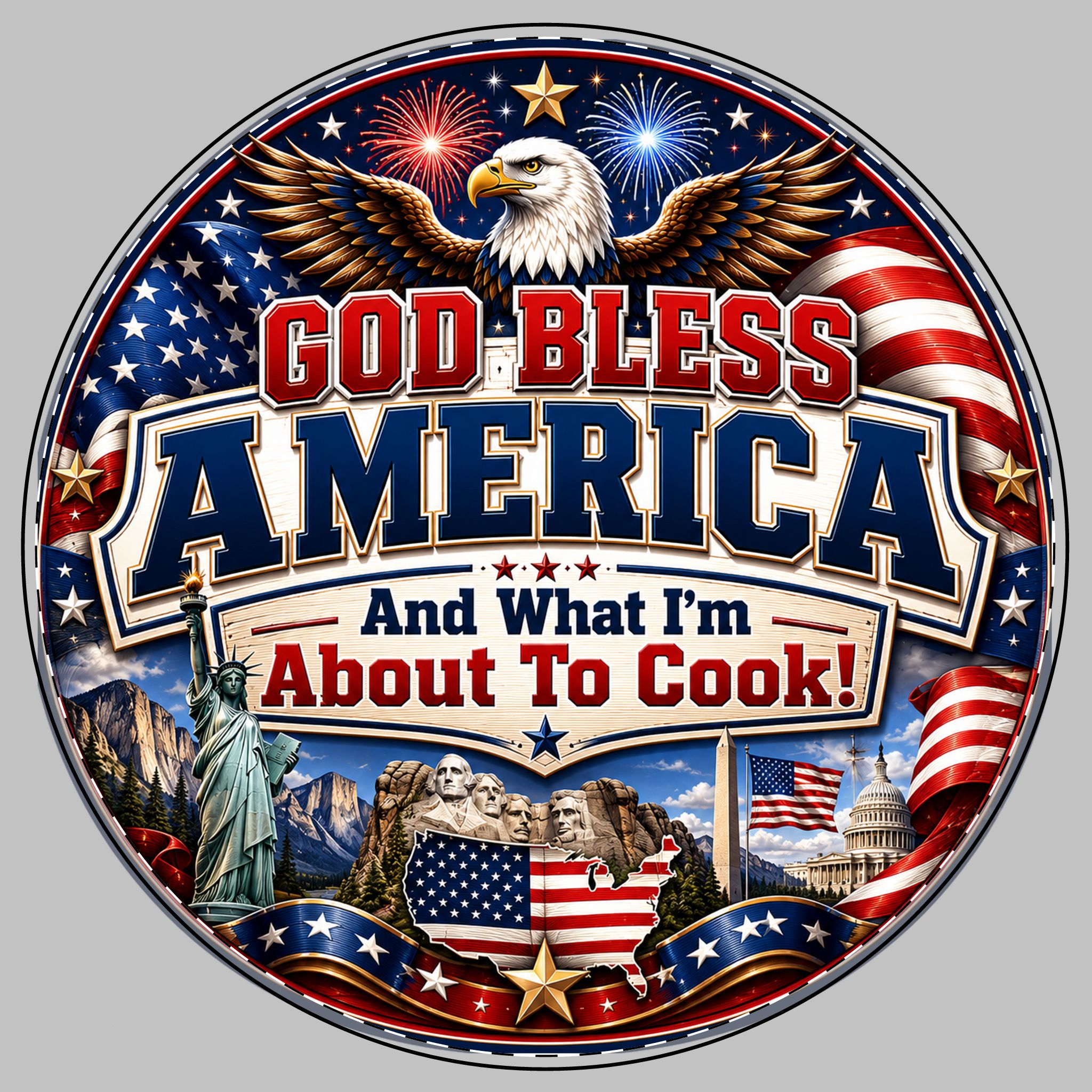 God Bless America™ | Premium Patriotic Round Tempered Glass Cutting Board | 11.8" American Kitchen Collection | $65.99 FREE Shipping