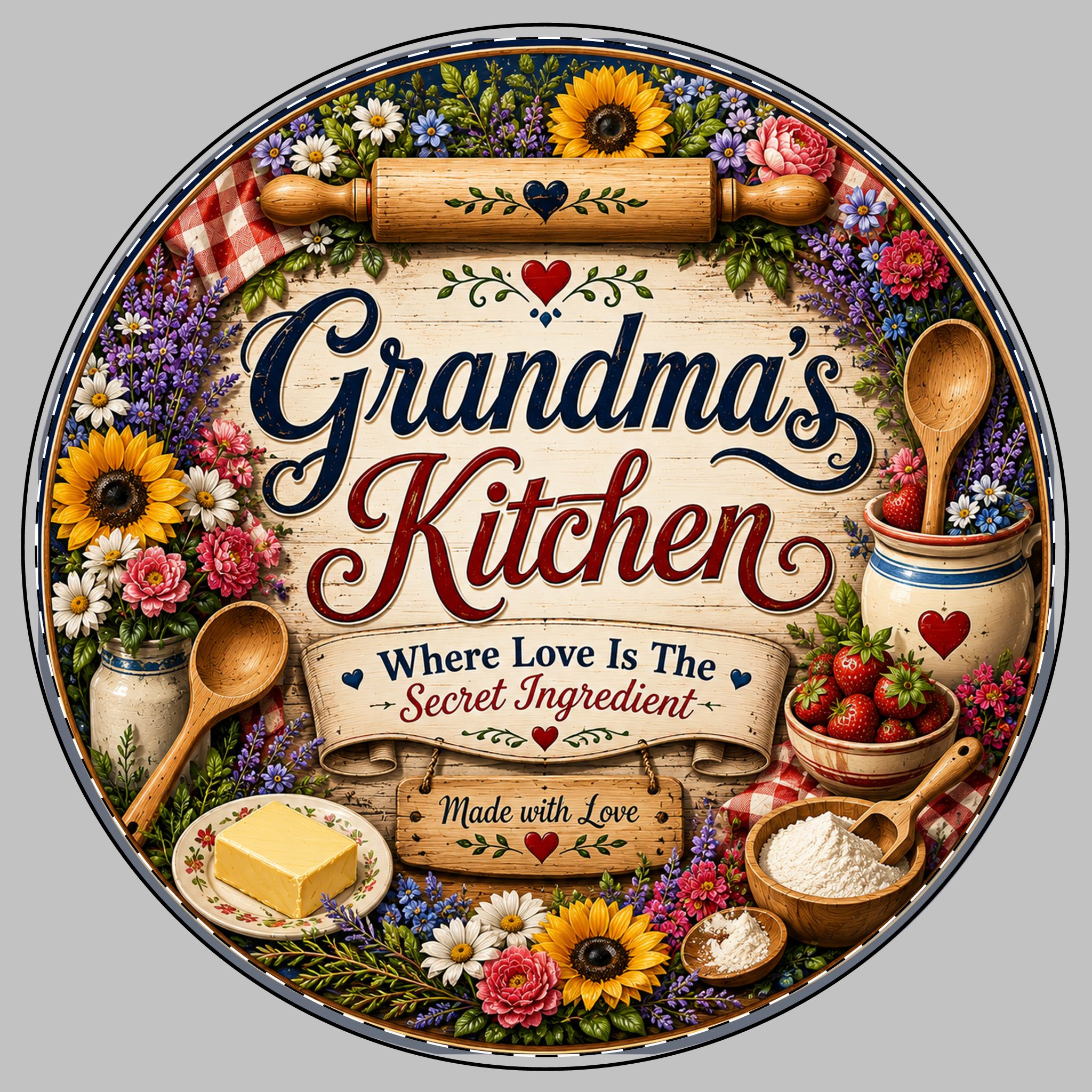 👵 Grandma's Kitchen™ | Premium Farmhouse Round Tempered Glass Cutting Board | 11.8" Kitchen Décor & Serving Board | $65.99 FREE Shipping