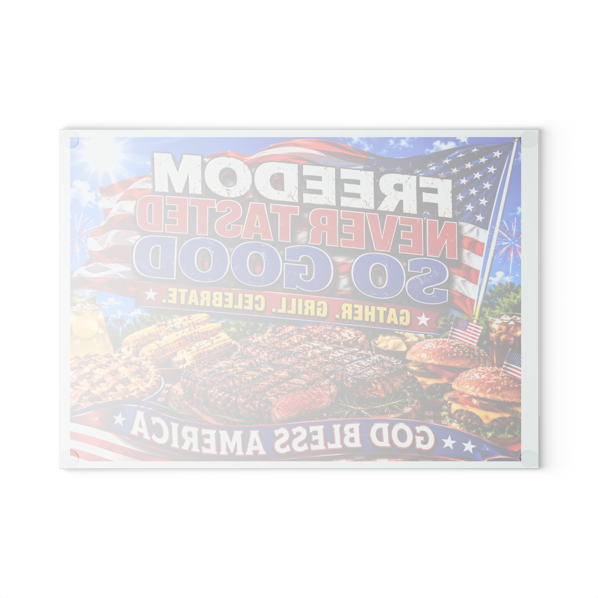 Freedom Never Tasted So Good Patriotic Glass Cutting Board | American Flag BBQ Kitchen Decor | Fourth of July Gift | God Bless America - Image 2