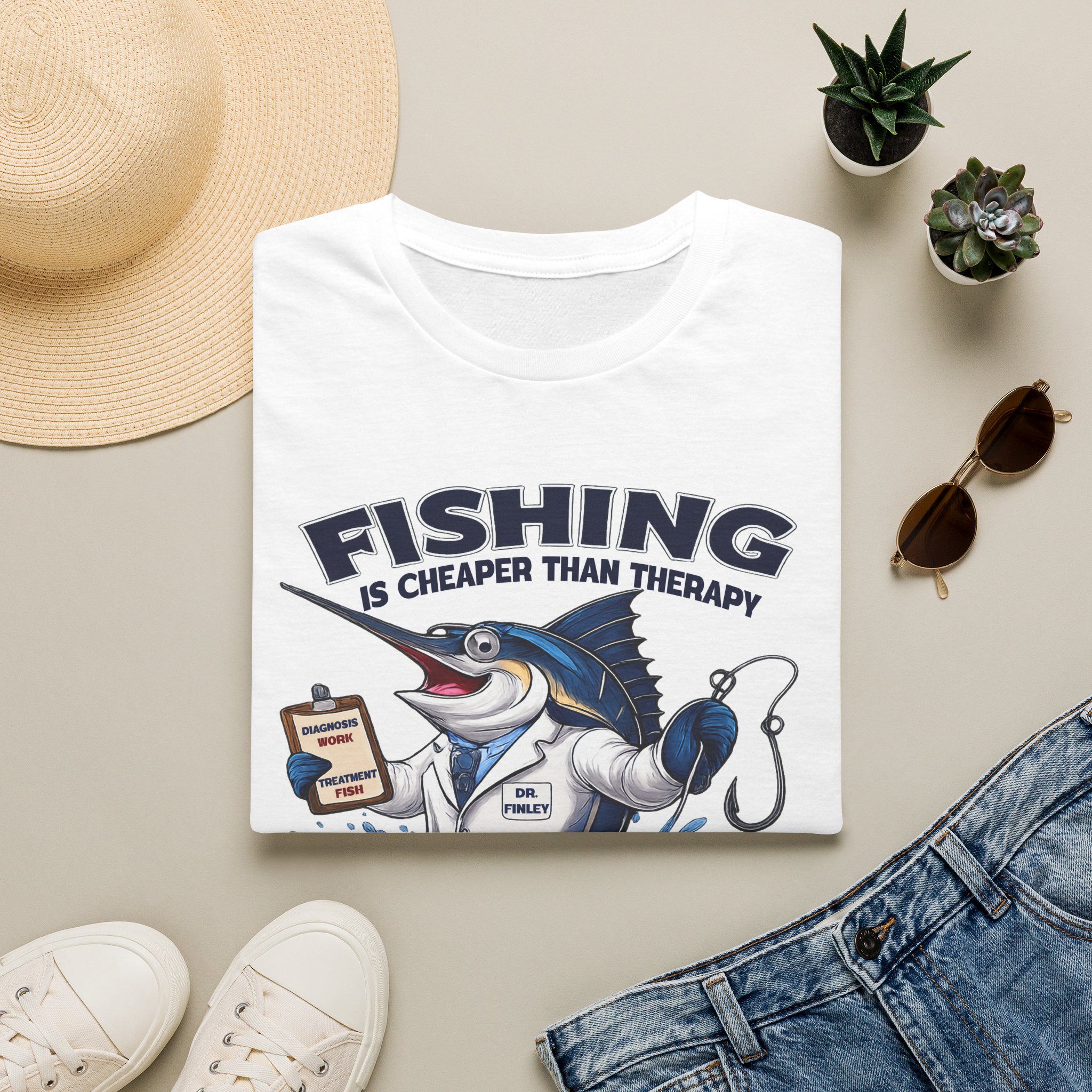 Fishing Is Cheaper Than Therapy Shirt | Funny Florida Fishing T-Shirt | Dr. Finley Marlin Fisherman Tee | Fish Florida Gift for Anglers - Image 2