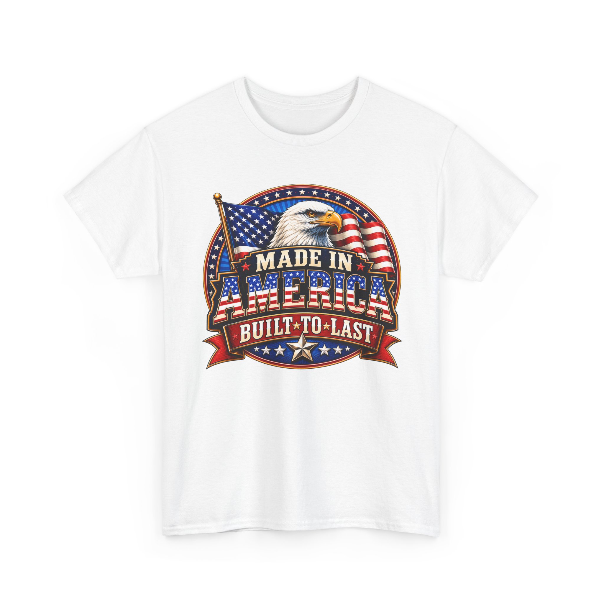 Made In America Built To Last Patriotic Eagle T-Shirt | American Pride Shirt | USA Flag Tee | Proud American Apparel | Veteran Inspired Gift | SassyUSA Exclusive - Image 3